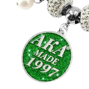   Bracelet pour femme fabriqué en 1997, élégant, couleur vert et argent, bijou à breloques, accessoire de mode pour poignet, inspiré des sororités, qualité supérieure - Product Image 6