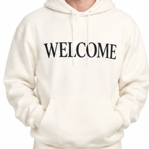 Sweat à capuche décontracté pour homme en tissu ivoire à forte demande avec inscription « Welcome » – Streetwear haut de gamme - Product Image 2