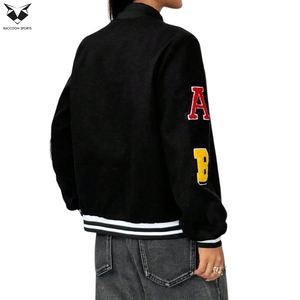 Veste universitaire noire pour femme, style Letterman, manches longues, avec patchs brodés sur la manche droite, coupe classique, pour l'automne, vêtements décontractés - Product Image 3