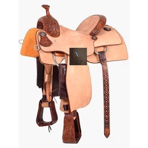 Western Tan Roughout Leather Floral <b>Hand</b> Tooled Barrel Racing Horse Saddle Designer Conchos Hard Seat SS Fitting 10" To 18" - Product Image 1