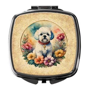 Bichon Frise Fleurs Compact Pliant Poche Voyage Maquillage Miroir De Poche Cadeau Décoratif pour Femmes et Filles - Product Image 1