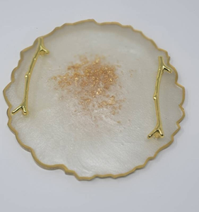 Premium Handmade <b>Mirrored</b> Epoxy Resin Kitchen Serving <b>Tray</b> Gold Metal Handles Custom Size Modern Design Dishwasher Safe Foldable - Product Image 1