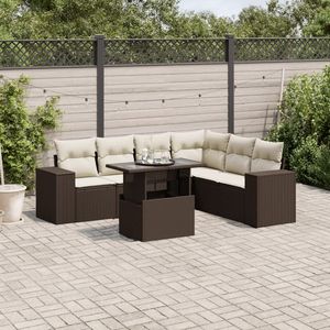 Conjunto de Sofá de Jardín de Ratán Marrón para Exteriores con Cojines Color Crema, Diseño Contemporáneo, Impermeable, para Uso en Patio - Product Image 3