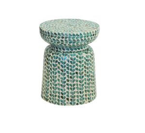 Handcrafted Mother of Pearl Inlay Geometric Side <b>Table</b> <b>Stool</b> Accent Modern Boho Coastal Decorative Furniture from Vietnam - Product Image 3