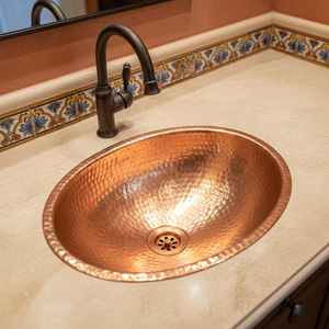 Lavabo Ovalado de Cobre Martillado para Empotrar, Moderno Lavabo Metálico para Baño, Lavabo Duradero para Tocador Doméstico - Product Image 5