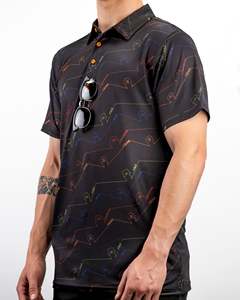 Chemise de golf pour homme à motif pois noirs, manches courtes, respirante, en tissu tricoté, infroissable, en polyester, coupe classique, avec poche - Product Image 2