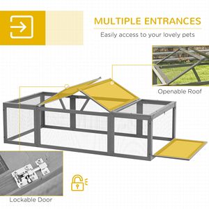 Grande Conigliera in Legno Grigio con Porte Chiudibili, Habitat per Piccoli Animali, Recinto Esterno, Casette e Mobili per Animali Domestici - Product Image 4