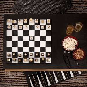 Luxury Marble Chess Set Modern Black White Chess Board <b>Decorative</b> Metal Chess Pieces Home Office <b>Table</b> <b>Decor</b> - Product Image 2