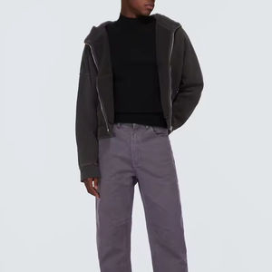 Fabricants de vêtements OEM tendance streetwear, personnalisés, 100% coton épais, écologiques, à carreaux, patchwork, color block, avec fermeture éclair - Product Image 3