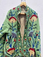 Manteau en coton Suzani fait main, broderie florale traditionnelle, réversible, écologique, à capuche, gothique, grande taille pour femmes