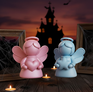 รูปปั้นนางฟ้าสีพาสเทลสไตล์มินิมอล - งานประติมากรรมเรซิ่นสไตล์นอร์ดิกพร้อมรูปหัวใจและดาว - ชุดตกแต่งบ้าน 2 ชิ้น - Product Image 3