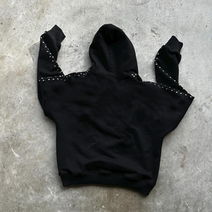 Sweat à capuche zippé noir personnalisé coupe droite pour homme, en molleton 100% coton épais, coupe-vent, avec strass et rivets, idéal pour l'hiver - Product Image 6