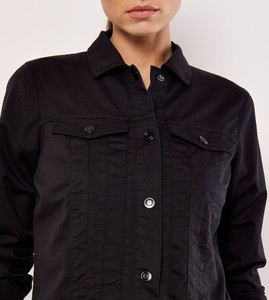 Women's Black <b>Denim</b> Cotton Utility <b>Jacket</b> With Turn-down Collar Full Sleeve Solid Color Button Closure Autumn Wear - Product Image 5