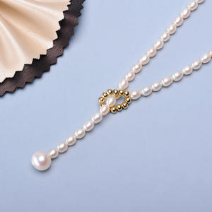 Tilian 4-5mm Rice Shaped <b>Freshwater</b> <b>Pearl</b> <b>Necklace</b> Almost Flawless Y-Shaped Chain Strong Light Adjustable - Product Image 3