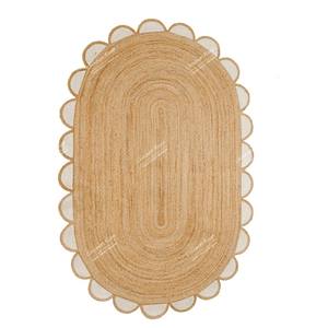 Alfombra de Yute Trenzado Indio Moderna a Rayas de Pelo Alto Ovalada de 24 Pulgadas Hecha a Mano Reversible Lavable Apta para Mascotas Antideslizante para el Hogar - Product Image 1