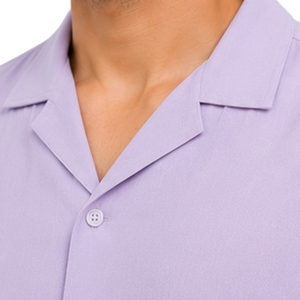 Light Purple Mens <b>Camp</b> Collar Pleated Short Sleeve Button Down Casual Summer Resort <b>Shirt</b> Custom Logo OEM Manufacturer Supplier - Product Image 5