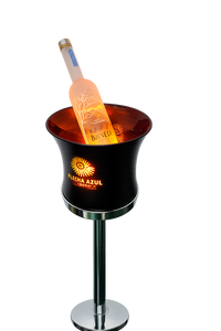 Seau à glace LED Flecha Azul avec support, design industriel rond en acier inoxydable, motif laser, refroidisseur de fête, bac à boissons lumineux - Product Image 3