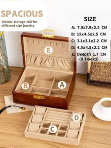 Wooden Jewelry <b>Box</b> with Velvet Lining Ring & <b>Necklace</b> Storage Organizer Customizable Size & Logo 16.5x10x5cm <b>for</b> Jewelry Display - Product Image 3