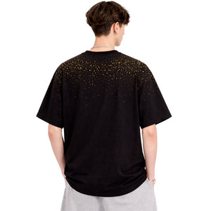 Luxury <b>Gold</b> Foil Men's shirts Oversized Black <b>Sparkles</b> Print Heavyweight T-shirt Drop Shoulder Rhinestone Streetwear <b>Tops</b> OEM - Product Image 2