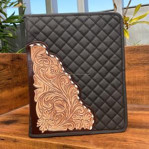 Reprise d'entrevue en cuir usiné à la main de taille A4 personnalisée, classeurs à anneaux avec fermeture éclair, dossiers de présentation matelassés en cuir véritable - Product Image 3