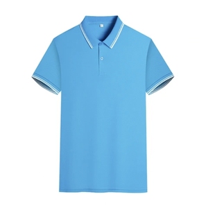 Polo à manches courtes bleu clair pour homme, couleur unie, coton Oxford, vêtement décontracté, respirant, coupe classique, design boutonné - Product Image 1