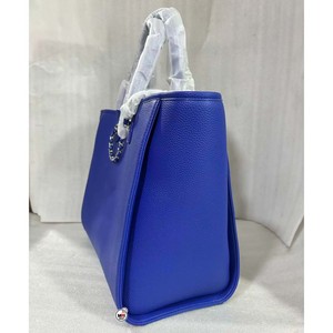 Blue PU Leather Tote Bag With <b>Chain</b> Strap Two Handles Pattern Trendy Open <b>Top</b> Women's Shoulder Bags All Seasons Shopping Fashion - Product Image 2