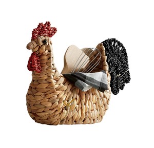 Rustic Rooster Water Hyacinth Storage <b>Basket</b> Woven Chicken Storage <b>Hamper</b> Open Top Kitchen Organizer Bin - Product Image 2
