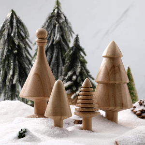 Ensemble de 4 figurines d'arbre de Noël rétro en bois, décoration de table de Noël, décoration de table à manger - Product Image 2
