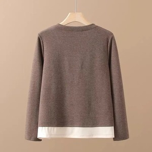 Conjunto de suéter con capucha de punto ligero gris para mujer de talla grande, con estampado asimétrico de manga larga, informal, para otoño, color liso - Product Image 3