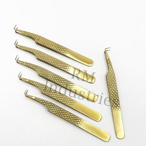 Pinzas de Acero Inoxidable para Extensión de Pestañas RMI Wholesale Gold Tweezer, Herramienta para Pestañas con Punta de 90 Grados, Proveedor de Logotipo Privado - Product Image 5