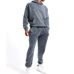 Ensemble de survêtement unisexe d'hiver de haute qualité, imprimé, délavé à l'acide, avec capuche, pantalon de jogging pour homme, 100% coton léger - Product Image 2