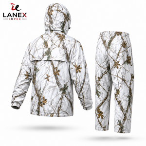 Real Tree Jungle Design <b>Men's</b> Waterproof White Camouflage Hooded Rain <b>Jacket</b> and Pants Set Outdoor Winter For Fishing Hiking use - Product Image 3