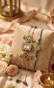 Radha Krishna Bhaiya Bhabhi Rakhi Set Designer Traditional Couple Bracelet Festive Gift Combo for Raksha Bandhan Celebration - Product Image 5