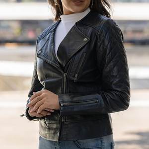 Nueva Chaqueta Bomber de Cuero para Mujer, Estilo Vintage, con Cierre Negro y Logotipo Personalizado RTS, Transpirable, con Cuello Alto, para Invierno - Product Image 3