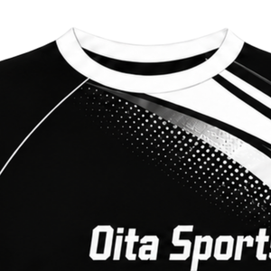 Camiseta Deportiva de Compresión Personalizada en Blanco y Negro, Manga Corta, Cuello Redondo, Diseño de Ondas, para Entrenamiento Deportivo - Product Image 5