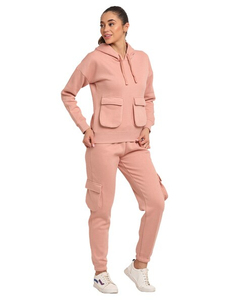 BLIZ SPORTS WEAR Women's <b>Pink</b> 2-Piece Polyester/Cotton Tracksuit Set Hooded <b>Sweatshirt</b> Cargo Jogger Pants Casual Sportswear - Product Image 1