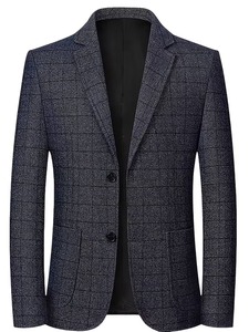 Blazer Homme Grande Taille Décontracté à Carreaux en Tweed 100% Coton Respirant Coupe Slim Formelle Double Boutonnage 2 Boutons Col Mandarin - Product Image 1