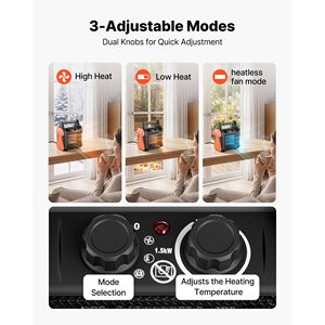 Calentador Eléctrico PTC de 1500W con Ventilador, Modos de Calor Bajo y Alto, Protección Contra Sobrecalentamiento, Apagado por Volteo - Product Image 3