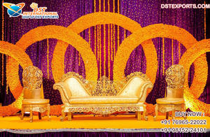 Conjunto de sofás con temática de boda real dorada, compre un conjunto de sofás ornamentados para bodas, conjunto de asientos de lujo para bodas asiáticas en Melbourne - Product Image 2