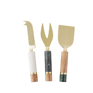 Handcrafted 3-Piece Cheese Knife Set Stainless Steel with Wood and Marble Handle for Parties <b>Weddings</b> Dinners - Product Image 1