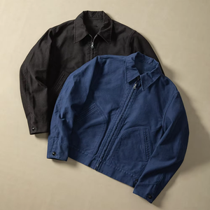 Veste en toile de coton pour homme, nouveau style, coupe classique, coupe-vent, couleur unie, pour l'extérieur - Product Image 1