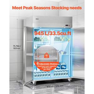 <b>Commercial</b> <b>Kitchen</b> <b>Refrigeration</b> <b>Equipment</b> 31.89-Inch Wide Reach Upright Double-Door Auto-Defrost Refrigerator 8 Adjustable - Product Image 4