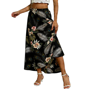 Jupe longue hawaïenne brodée florale pour femme, jupe de plage tropicale, jupe légère et fluide pour les vacances d'automne, pour femme - Product Image 1