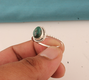 Wholesale 925 Sterling <b>Silver</b> Turquoise <b>Ring</b> Pear Cut Cabochon Rope Bezel <b>Ring</b> Beaded Band Boho <b>Solitaire</b> Gemstone Party Unisex - Product Image 3