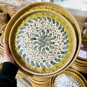 Juego de 3 bandejas de mimbre y ratán hechas a mano, estilo vintage, ecológicas, multifuncionales, decorativas para el hogar, venta al por mayor - Product Image 5