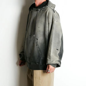 Sudadera con Capucha Oversize Estilo Acid Wash Desgastado, Streetwear Vintage Hip Hop, Venta al por Mayor, Logotipo Personalizado, Unisex, Urbana - Product Image 2