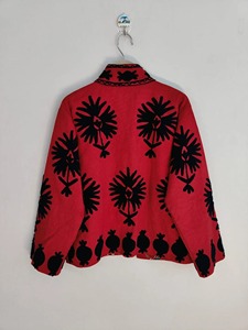 Veste en coton brodée de style chinois rouge, col mandarin, manches longues, motif floral, vêtements d'extérieur décontractés, vêtements d'automne pour adultes - Product Image 3