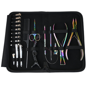 Rainbow Salon Extension <b>Tool</b> Kit with Flat Crimping Plier Bead Remover <b>Tool</b> Hook Loop <b>Tool</b> Parting Finger Hair Styling Clips - Product Image 1