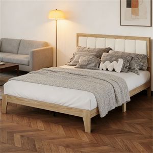 Cadre de lit plateforme rembourré naturel avec tête de lit - Product Image 1