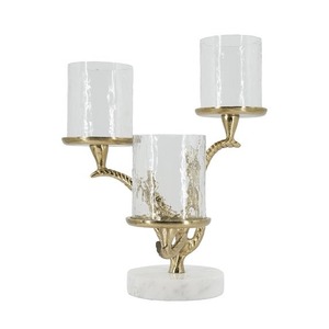 Candelabro Golden Branch con Base de Mármol y Tres Portavelas de Cristal para Decoración del Hogar - Product Image 4
